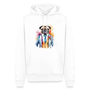 Mops Anzug Hund Bunt Lustig Tier Design Print - Männer Premium Bio Hoodie - Weiß - Vorne - Nico (187cm)