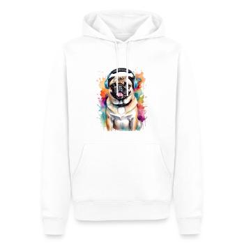 Mops Kopfhörer Hund Bunt Lustig Tier Design Print - Männer Premium Bio Hoodie - Weiß - Vorne - Nico (187cm)