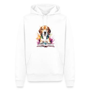 Beagle Reading Book Dog Funny Animal Design Print - Men’s Premium Organic Hoodie - white - Front - Nico (187cm)