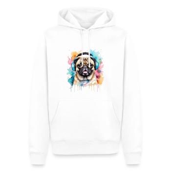 Mops Kopfhörer Hund Bunt Lustig Tier Design Print - Männer Premium Bio Hoodie - Weiß - Vorne - Nico (187cm)