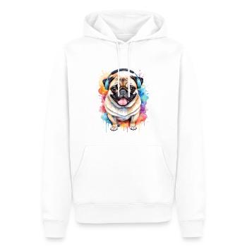 Mops Kopfhörer Hund Bunt Lustig Tier Design Print - Männer Premium Bio Hoodie - Weiß - Vorne - Nico (187cm)