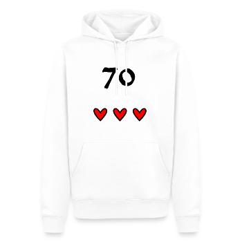 70 YEARS. 70th ANNIVERSARY. 70TH ANNIVERSARY - Men’s Premium Organic Hoodie - white - Front - Nico (187cm)
