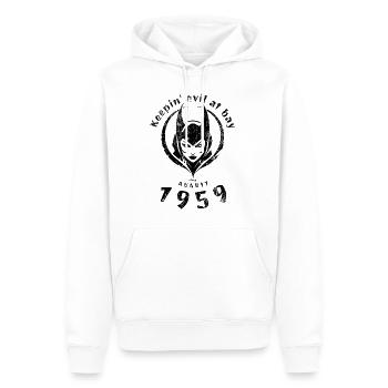 65. Geburtstag Tenir le mal à distance depuis 08/1959 - Sweat à capuche Premium bio Homme - blanc - Devant - Nico (187cm)