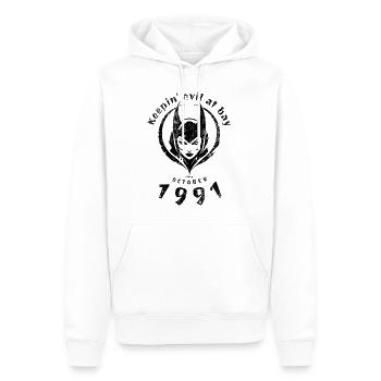 33. Geburtstag Keepin evil at bay since 10/1991 - Männer Premium Bio Hoodie - Weiß - Vorne - Nico (187cm)