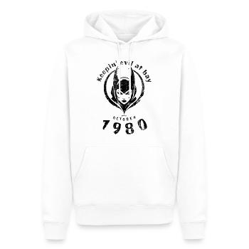 44. Anniversaire Garder le mal à distance depuis 10/1980 - Sweat à capuche Premium bio Homme - blanc - Devant - Nico (187cm)
