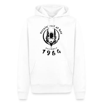 60. Geburtstag Tenir le mal à distance depuis 12/1964 - Sweat à capuche Premium bio Homme - blanc - Devant - Nico (187cm)