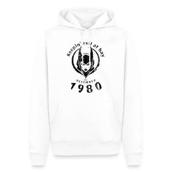 44. Geburtstag Tenir le mal à distance depuis 12/1980 - Sweat à capuche Premium bio Homme - blanc - Devant - Nico (187cm)