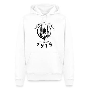 45. Geburtstag Tenir le mal à distance depuis 12/1979 - Sweat à capuche Premium bio Homme - blanc - Devant - Nico (187cm)