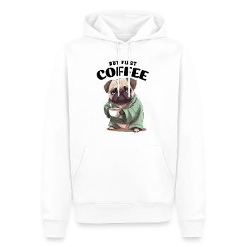 Café Carlin Chien Mais Premier Café Dire Drôle - Sweat à capuche Premium bio Homme - blanc - Devant - Nico (187cm)