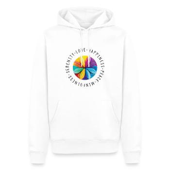Gelassenheit - Meditation - Liebe - Freude - Männer Premium Bio Hoodie - Weiß - Vorne - Nico (187cm)