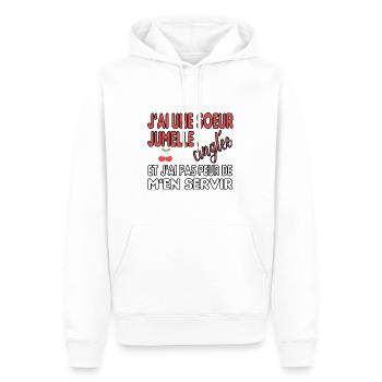 J'ai une soeur jumelle cinglée et je m'en sers - Sweat à capuche Premium bio Homme - blanc - Devant - Nico (187cm)