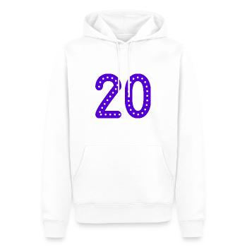 20 ANS. 20e ANNIVERSAIRE. ANNIVERSAIRE 20 ANS. 20 - Sweat à capuche Premium bio Homme - blanc - Devant - Nico (187cm)