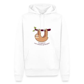 Faultier, Faul geboren, zum arbeiten gezwungen - Männer Premium Bio Hoodie - Weiß - Vorne - Nico (187cm)