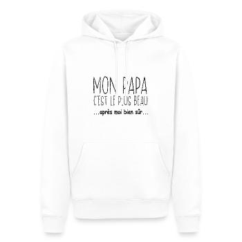 Mon papa c'est le plus beau après moi bien sûr - Sweat à capuche Premium bio Homme - blanc - Devant - Nico (187cm)