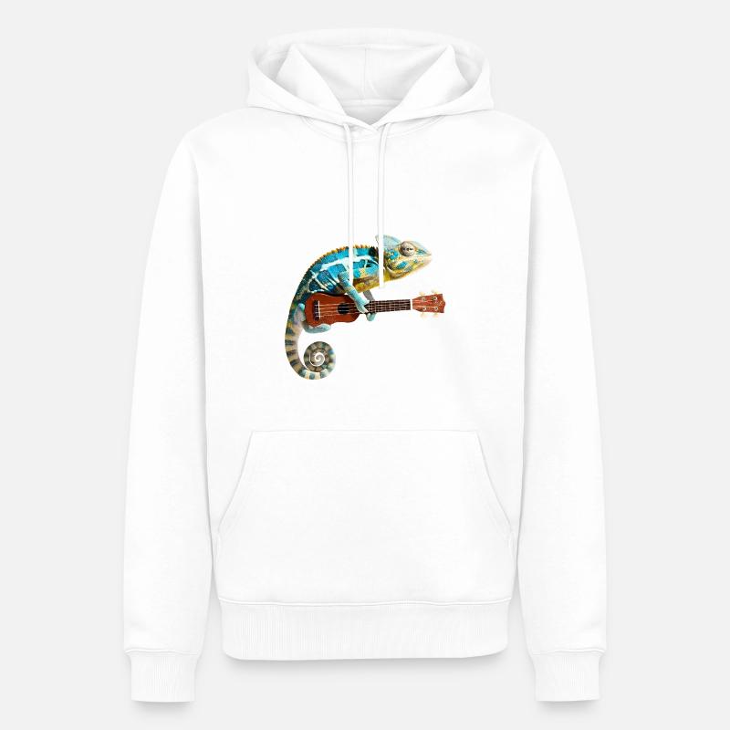 Chamäleon mit Ukulele - Männer Premium Bio Hoodie - Weiß