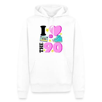 J'aime les années 90 - Sweat à capuche Premium bio Homme - blanc - Devant - Nico (187cm)