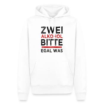 Zwei Alkohol bitte - Egal was - Lustiger Spruch - Männer Premium Bio Hoodie - Weiß - Vorne - Nico (187cm)