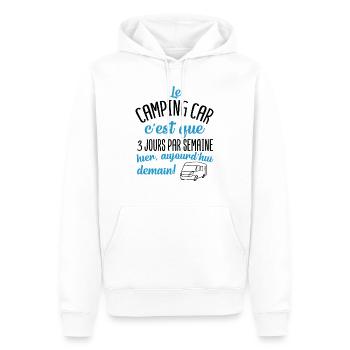 Camping car 3 jours par semaine - Sweat à capuche Premium bio Homme - blanc - Devant - Nico (187cm)