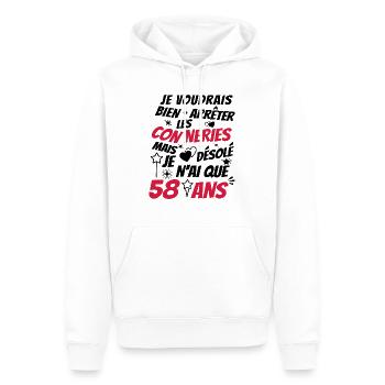 conneries 58 ans / cadeau anniversaire 58 ans - Sweat à capuche Premium bio Homme - blanc - Devant - Nico (187cm)