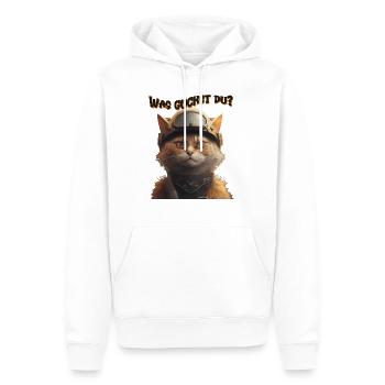 Katze mit Helm - Was guckst du? - Männer Premium Bio Hoodie - Weiß - Vorne - Nico (187cm)