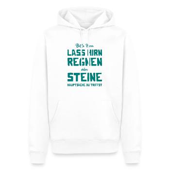 Bitte Herr - Lass Hirn regnen oder Steine - Männer Premium Bio Hoodie - Weiß - Vorne - Nico (187cm)