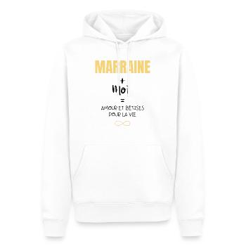 Marraine et moi amour et bêtises pour la vie - Sweat à capuche Premium bio Homme - blanc - Devant - Nico (187cm)