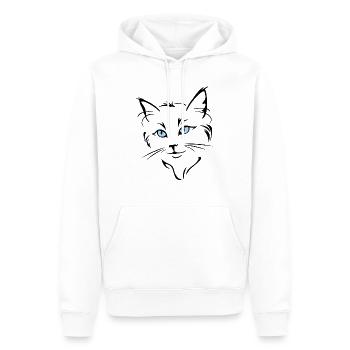 Umrissenes Porträt einer Katze mit blauen Augen - Männer Premium Bio Hoodie - Weiß - Vorne - Nico (187cm)