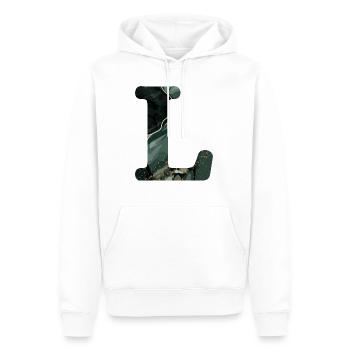 Lettre l marbré vert - Sweat à capuche Premium bio Homme - blanc - Devant - Nico (187cm)