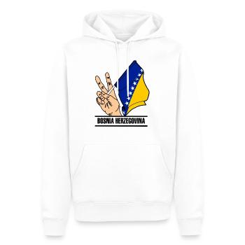 Drapeau Bosnie-Herzégovine paix signe texte - Sweat à capuche Premium bio Homme - blanc - Devant - Nico (187cm)