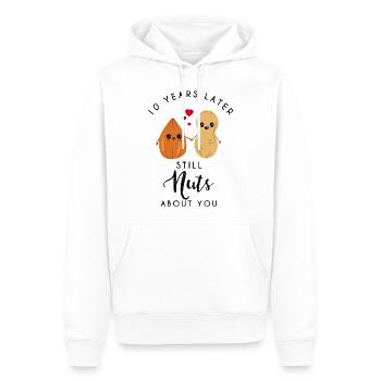 10 years later still nuts about you -10. Jahrestag - Männer Premium Bio Hoodie - Weiß - Vorne - Nico (187cm)