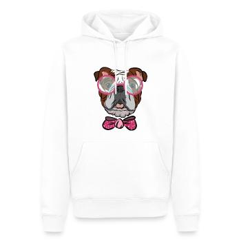 Bouledogue avec lunettes et boucle, idée cadeau - Sweat à capuche Premium bio Homme - blanc - Devant - Nico (187cm)