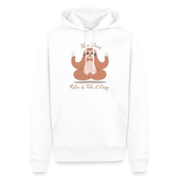 Faultier Slow Down, Relax & Take it Easy - Männer Premium Bio Hoodie - Weiß - Vorne - Nico (187cm)
