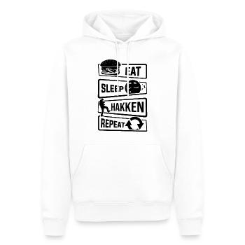 Eat Sleep Hakken Repeat - Gabber Hardstyle - Männer Premium Bio Hoodie - Weiß - Vorne - Nico (187cm)