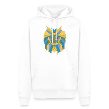 Lion géométrique bleu et jaune - Sweat à capuche Premium bio Homme - blanc - Devant - Nico (187cm)