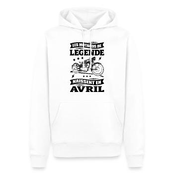 ANNIVERSAIRE MOTARD D'AVRIL - Sweat à capuche Premium bio Homme - blanc - Devant - Nico (187cm)