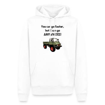 You can go faster, but I can go ANYWHERE! Unimog - Men’s Premium Organic Hoodie - white - Front - Nico (187cm)