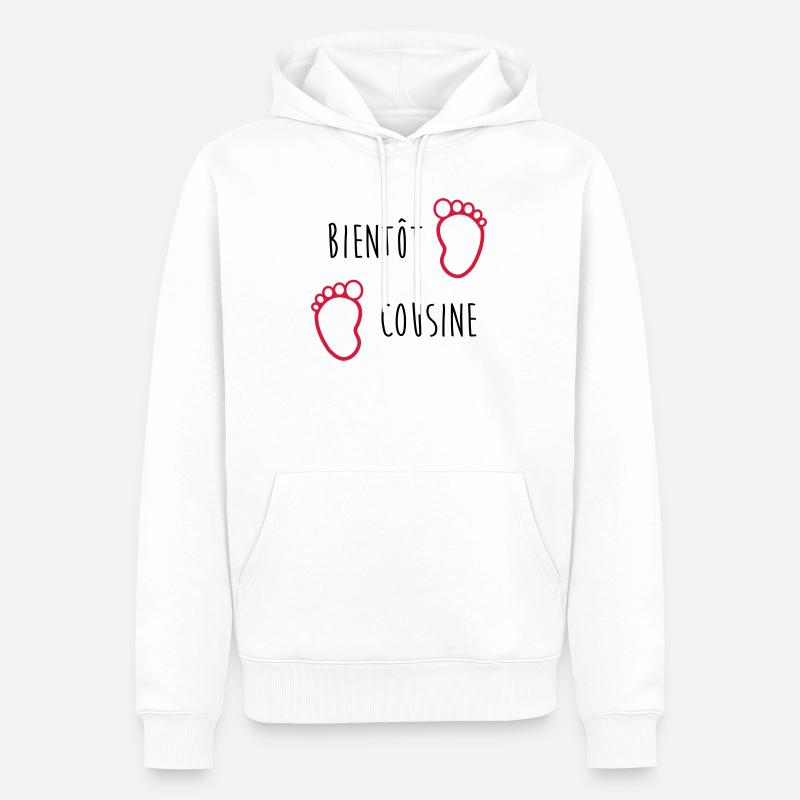 Bientôt Cousine / Cousin / Bébé / Naissance / Baby - Sweat à capuche Premium bio Homme - blanc