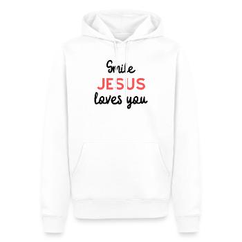 Jésus aime, cadeau, Jésus, foi, Dieu - Sweat à capuche Premium bio Homme - blanc - Devant - Nico (187cm)