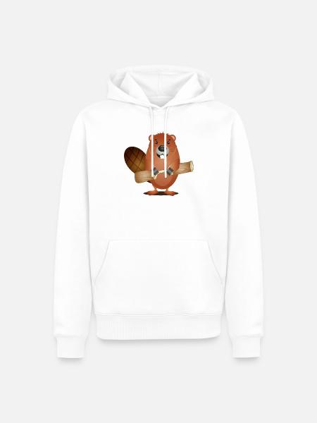 Simpatico castoro roditore con legno rosicchiato - Felpa con cappuccio ecologica premium da uomo - bianco