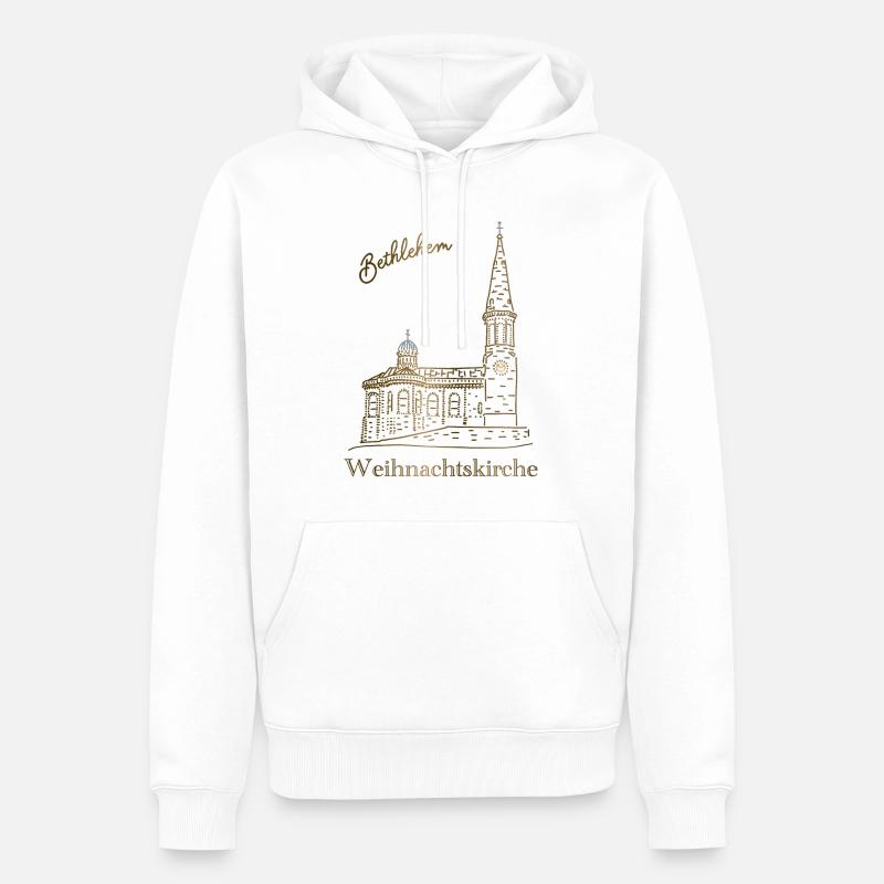 Weihnachtskirche Bethlehem, handgezeichnet - Männer Premium Bio Hoodie - Weiß