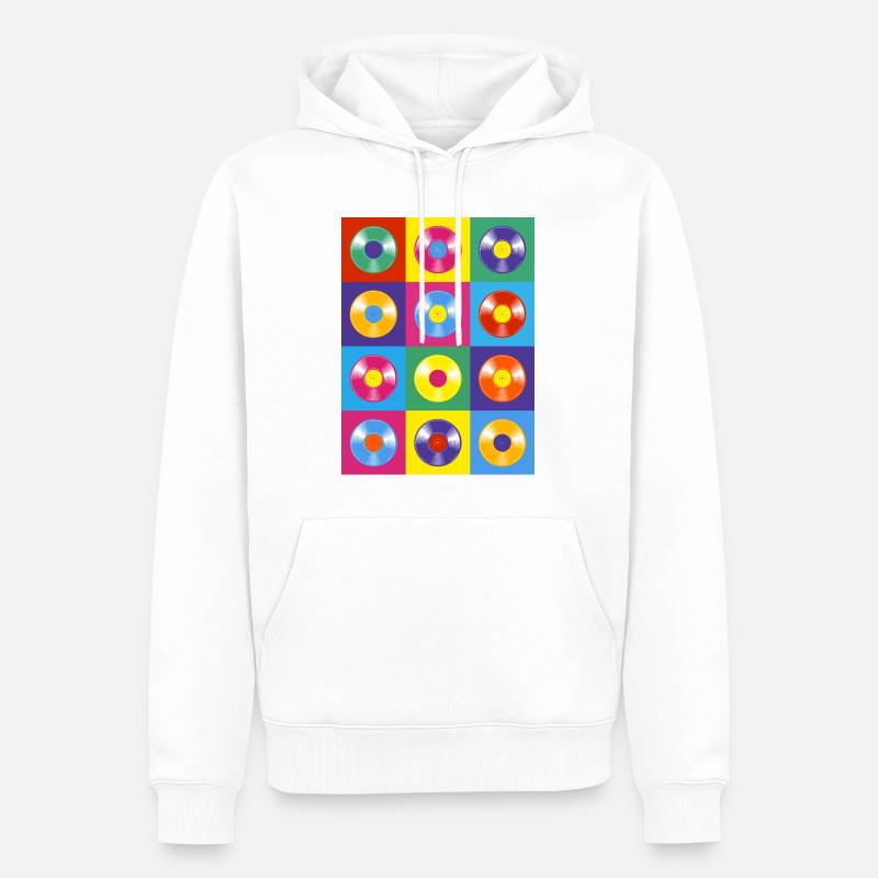 Disque vinyle vibrant Pop Art Collage - Sweat à capuche Premium bio Homme - blanc