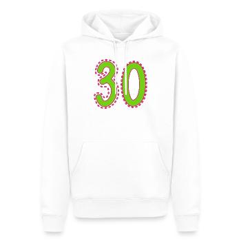 30. 30 ANS. 30e ANNIVERSAIRE. ANNIVERSAIRE 30 ANS. - Sweat à capuche Premium bio Homme - blanc - Devant - Nico (187cm)