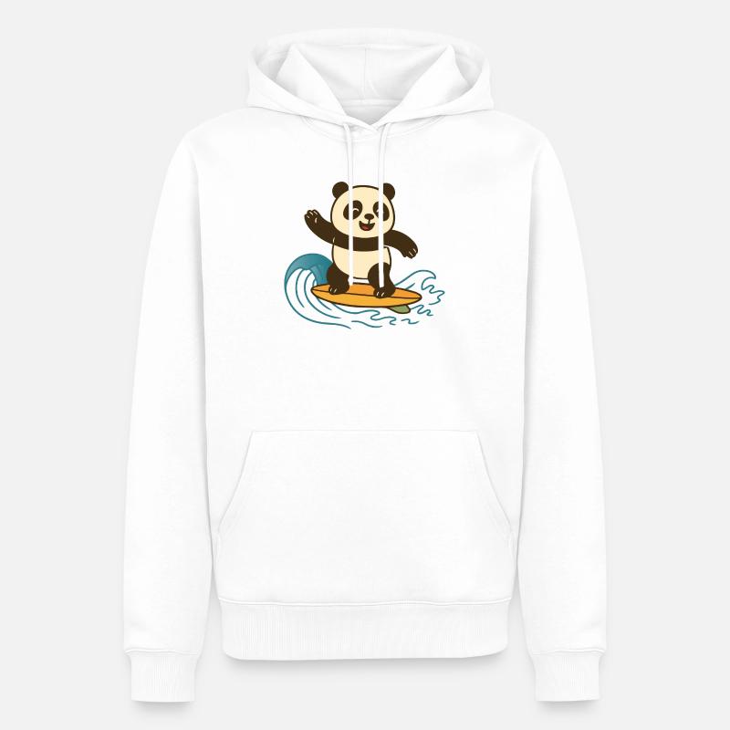 Panda Surf heureux - Illustration d’été - Sweat à capuche Premium bio Homme - blanc