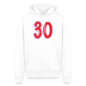 30. 30 ANS. 30e ANNIVERSAIRE. ANNIVERSAIRE 30 ANS. - Sweat à capuche Premium bio Homme - blanc - Devant - Nico (187cm)