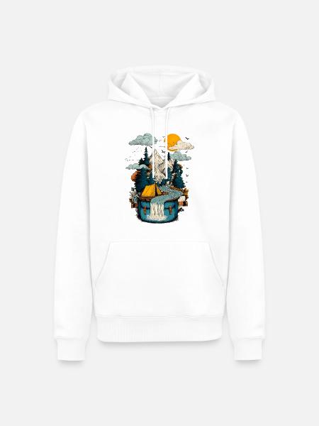 Mountain Lake Path - Camping Backpacker Motif - Men’s Premium Organic Hoodie - white