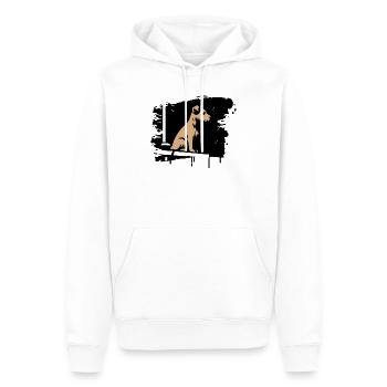 Hund im Regen auf Dach im stilisierten Comic Stil - Männer Premium Bio Hoodie - Weiß - Vorne - Nico (187cm)