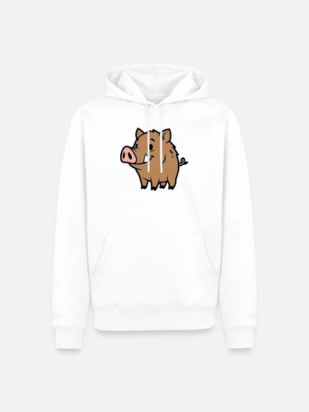 Süßes Wildschwein Comic Glücksbringer - Männer Premium Bio Hoodie - Weiß
