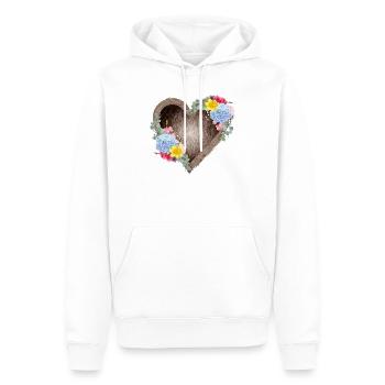 Nid d’oiseau en forme de cœur avec des fleurs printanières - Sweat à capuche Premium bio Homme - blanc - Devant - Nico (187cm)