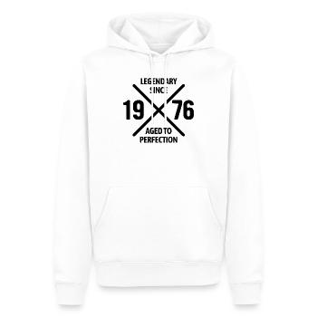 Légendaire depuis 1976 | Vieilli à la perfection - Sweat à capuche Premium bio Homme - blanc - Devant - Nico (187cm)