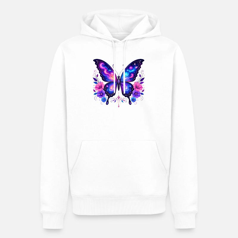 Papillon Galaxie aux Fleurs - Sweat à capuche Premium bio Homme - blanc